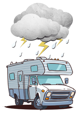 An RV in bad weather