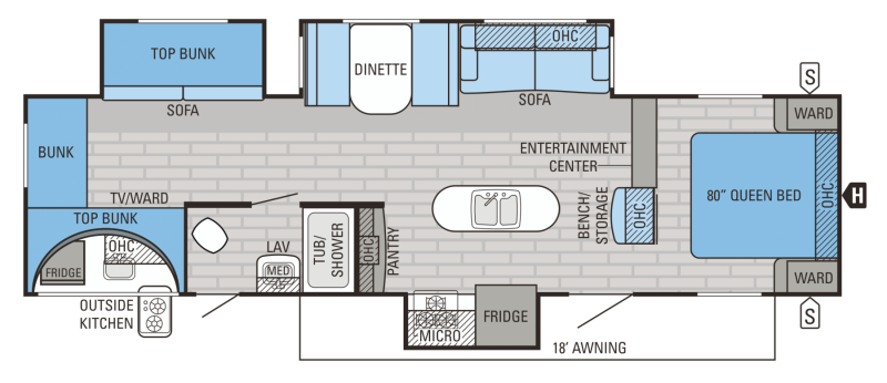 12 Must See Rv Bunkhouse Floorplans, Travel Trailers With Bunk Beds And Outdoor Kitchens