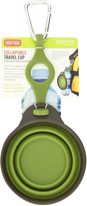 Dog camping accessory #2: A green Collapsible Travel Cup with Bottle Holder and Carabiner