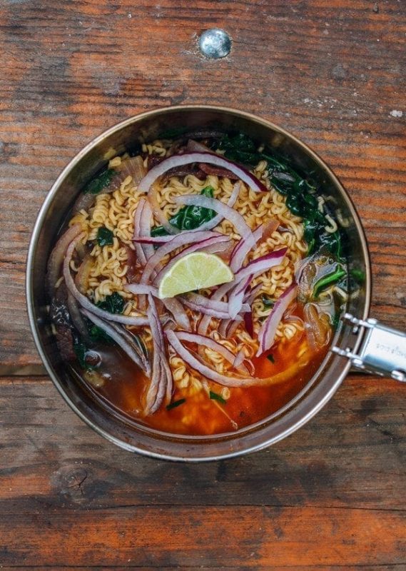 Finished Pho Ramen in a pot filled with all the tasty ingredients.