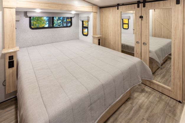 Master bedroom of the new Avenue fifth wheel RV