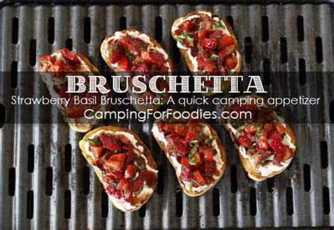 Strawberry Basil Bruschetta on a grill being cooked.