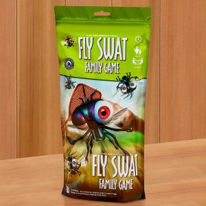 Fly Swat family game, a fast-paced game where players collect flies for their swarm and avoid opponents' flyswatters while swatting their opponents' hands.